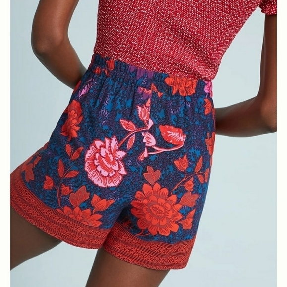 ANTHROPOLOGIE ett:twa Shorts Red Floral Wynnewood Elastic Waist size Small - Picture 2 of 12